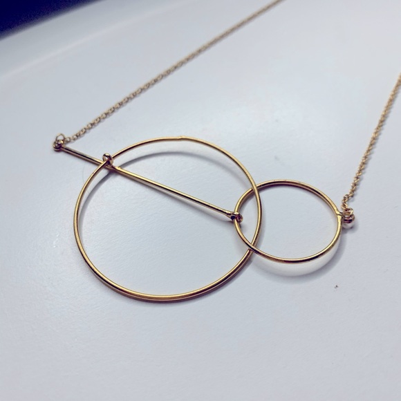 Open Circle Abstract Dainty Goldtone Necklace - Picture 1 of 6
